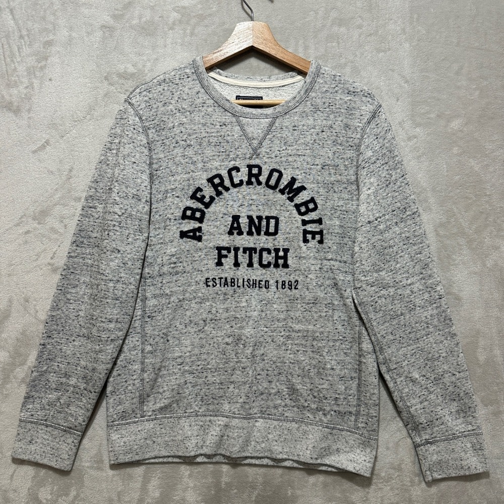 Abercrombie‎ & Fitch Mens Gray Logo Graphic Fleece Crewneck Sweatshirt Small